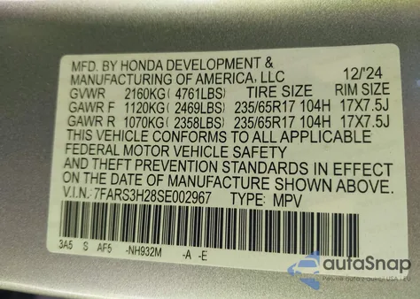 2025 Honda Cr-V Lx 2Wd z USA, uszkodzony, nr VIN 7FARS3H28SE002967